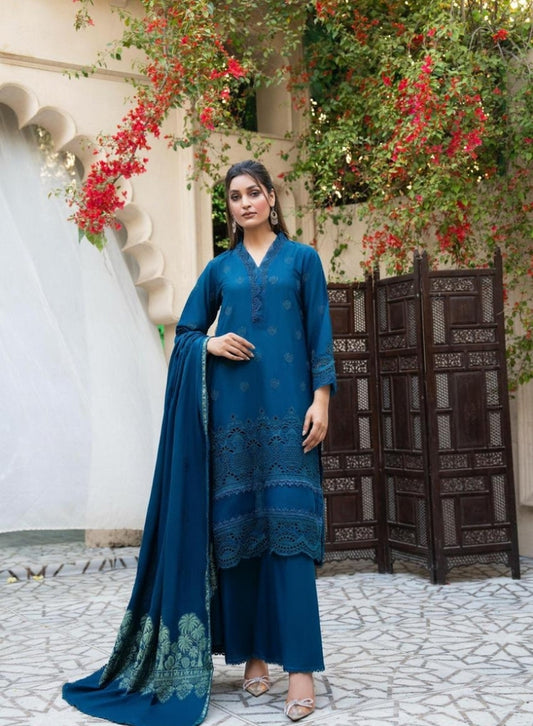 MIRAKHI-3PC LAWN CHIKENKARI EMBROIDERED SHIRT WITH LAWN JACQUARD PRINT DUPATTA