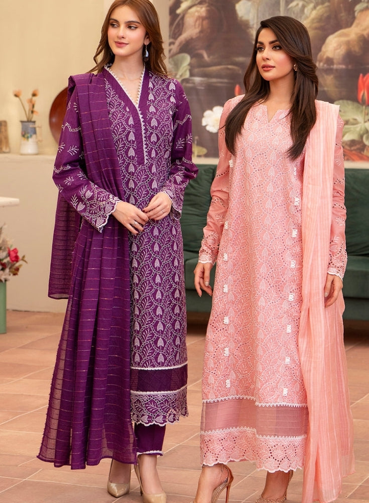 MIRAKHI-3PC LAWN CHIKENKARI EMBROIDERED SHIRT WITH LAWN TUBE SLUB DUPATTA