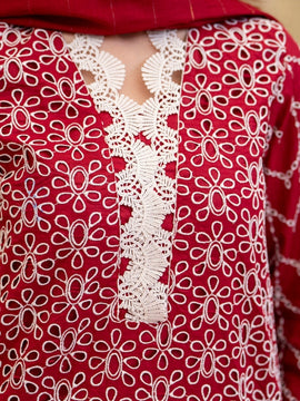 MIRAKHI-3PC LAWN CHIKENKARI EMBROIDERED SHIRT WITH LAWN TUBE SLUB DUPATTA