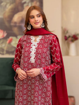 MIRAKHI-3PC LAWN CHIKENKARI EMBROIDERED SHIRT WITH LAWN TUBE SLUB DUPATTA