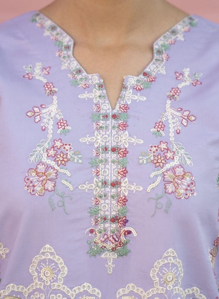 MIRAKHI-3PC Lavender LAWN EMBROIDERED SHIRT WITH KHAADI NET EMB DUPATTA & TROUSER