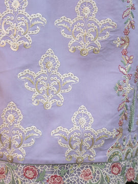 MIRAKHI-3PC Lavender LAWN EMBROIDERED SHIRT WITH KHAADI NET EMB DUPATTA & TROUSER