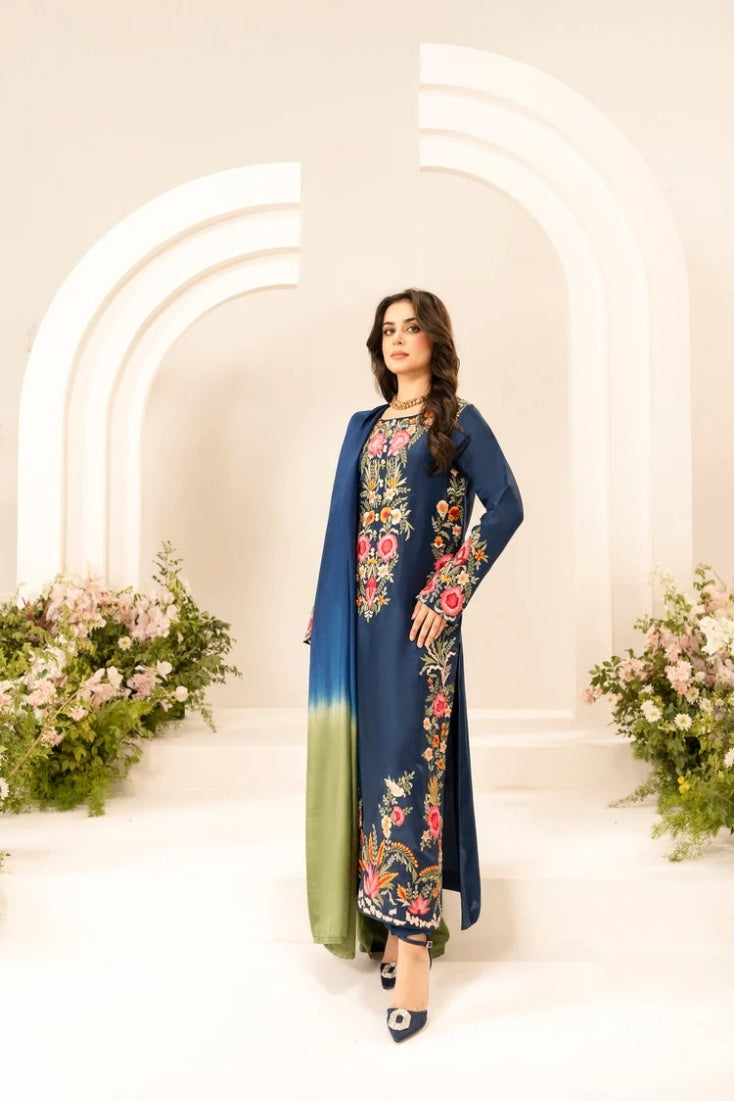 MIRANA-3PC LAWN EMBROIDERED SHIRT WITH CHIFFON TYE & DYE DUPATTA & TROUSER