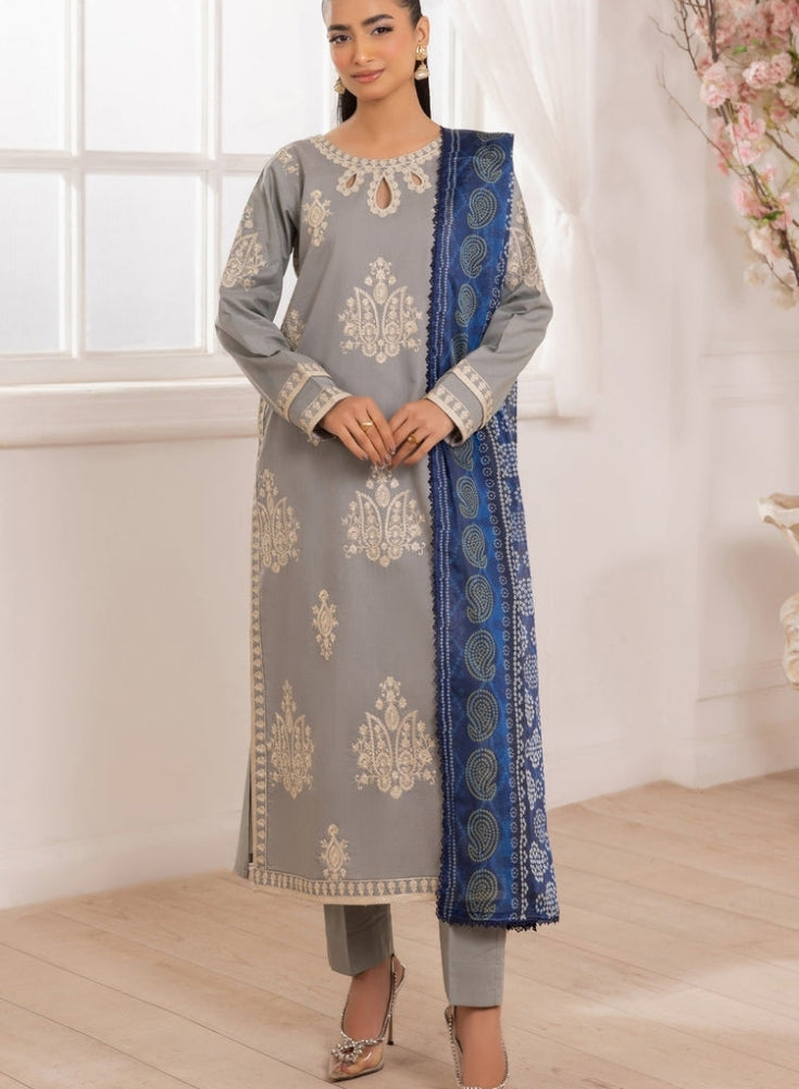 MOHAGNI-3PC LAWN EMBROIDERED SHIRT WITH MONARK PRINTED DUPATTA AND TROUSER