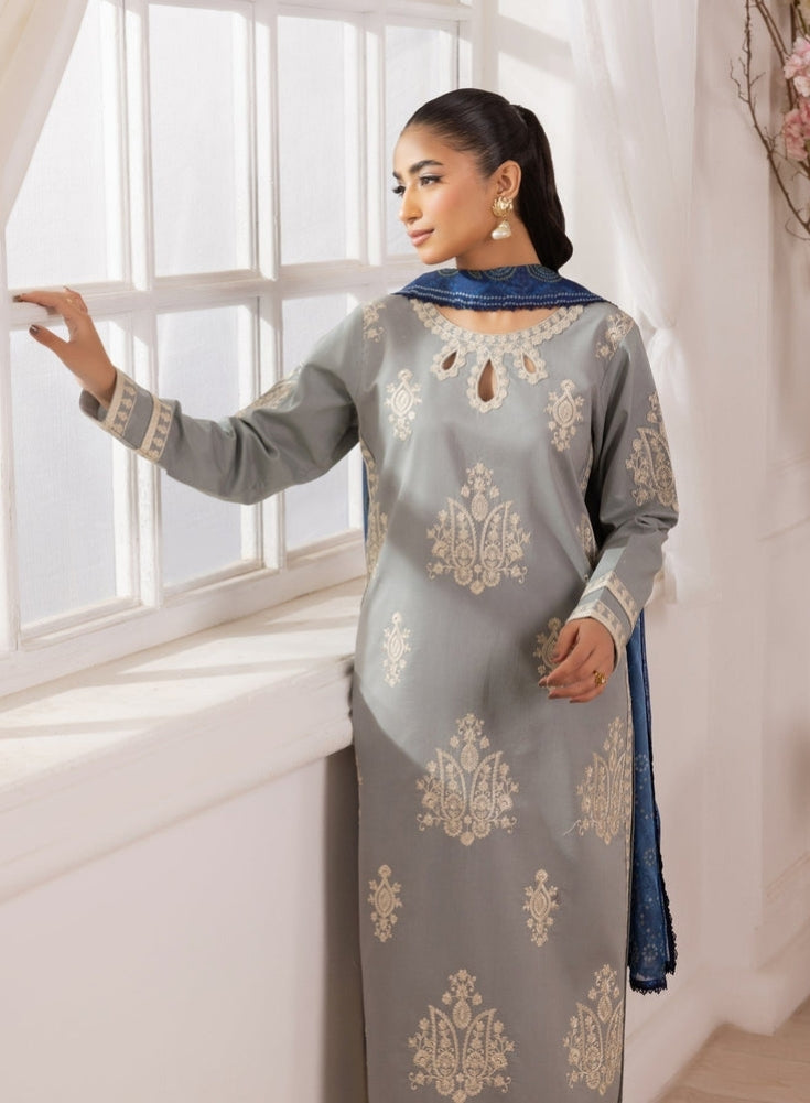 MOHAGNI-3PC LAWN EMBROIDERED SHIRT WITH MONARK PRINTED DUPATTA AND TROUSER