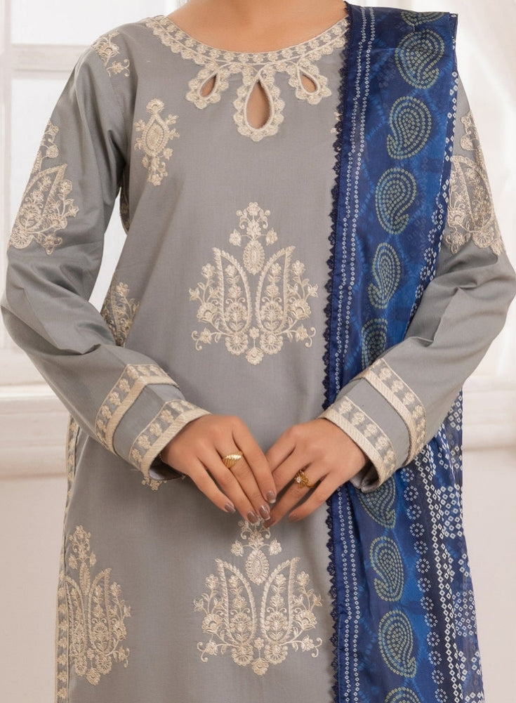 MOHAGNI-3PC LAWN EMBROIDERED SHIRT WITH MONARK PRINTED DUPATTA AND TROUSER