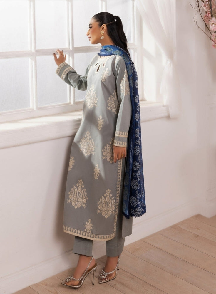 MOHAGNI-3PC LAWN EMBROIDERED SHIRT WITH MONARK PRINTED DUPATTA AND TROUSER