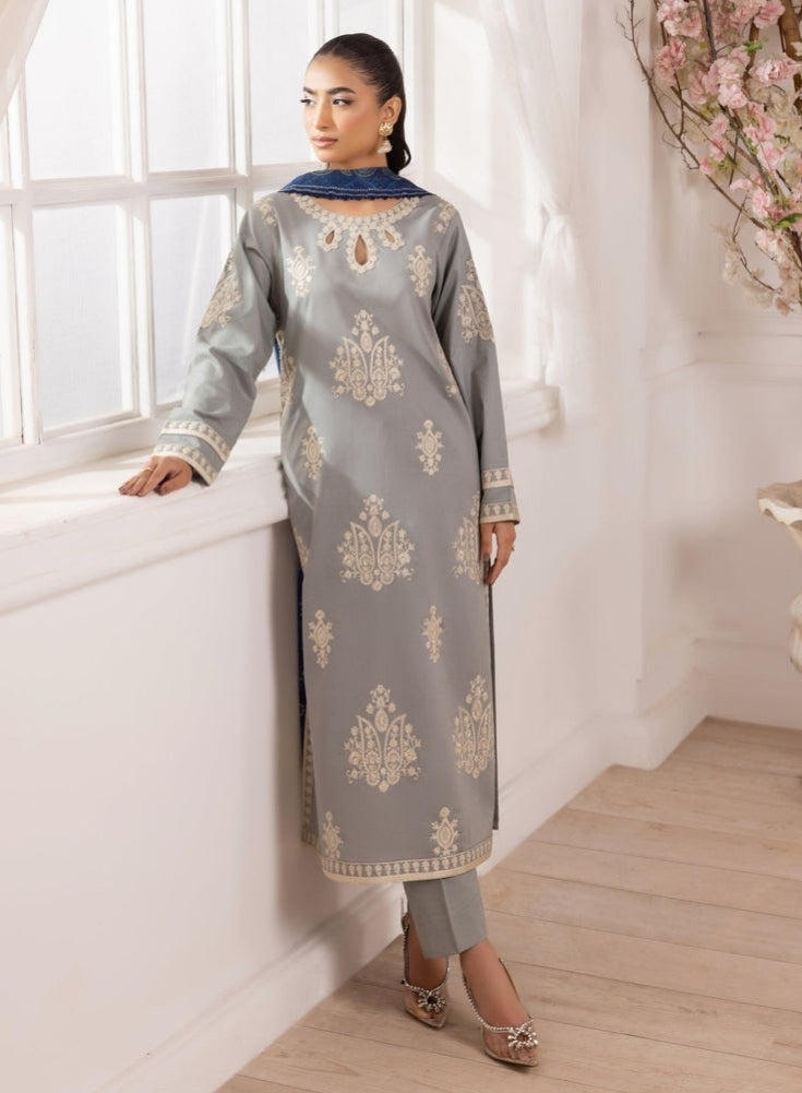 MOHAGNI-3PC LAWN EMBROIDERED SHIRT WITH MONARK PRINTED DUPATTA AND TROUSER