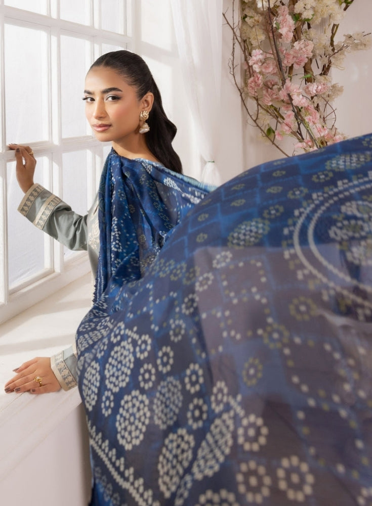 MOHAGNI-3PC LAWN EMBROIDERED SHIRT WITH MONARK PRINTED DUPATTA AND TROUSER