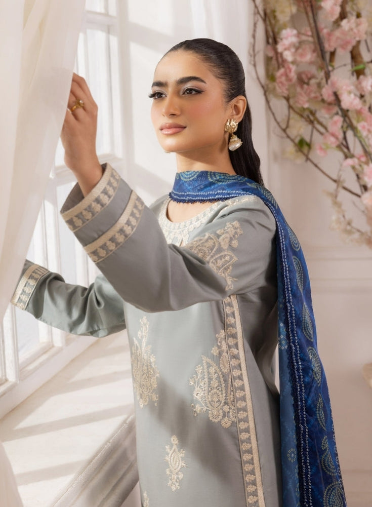 MOHAGNI-3PC LAWN EMBROIDERED SHIRT WITH MONARK PRINTED DUPATTA AND TROUSER