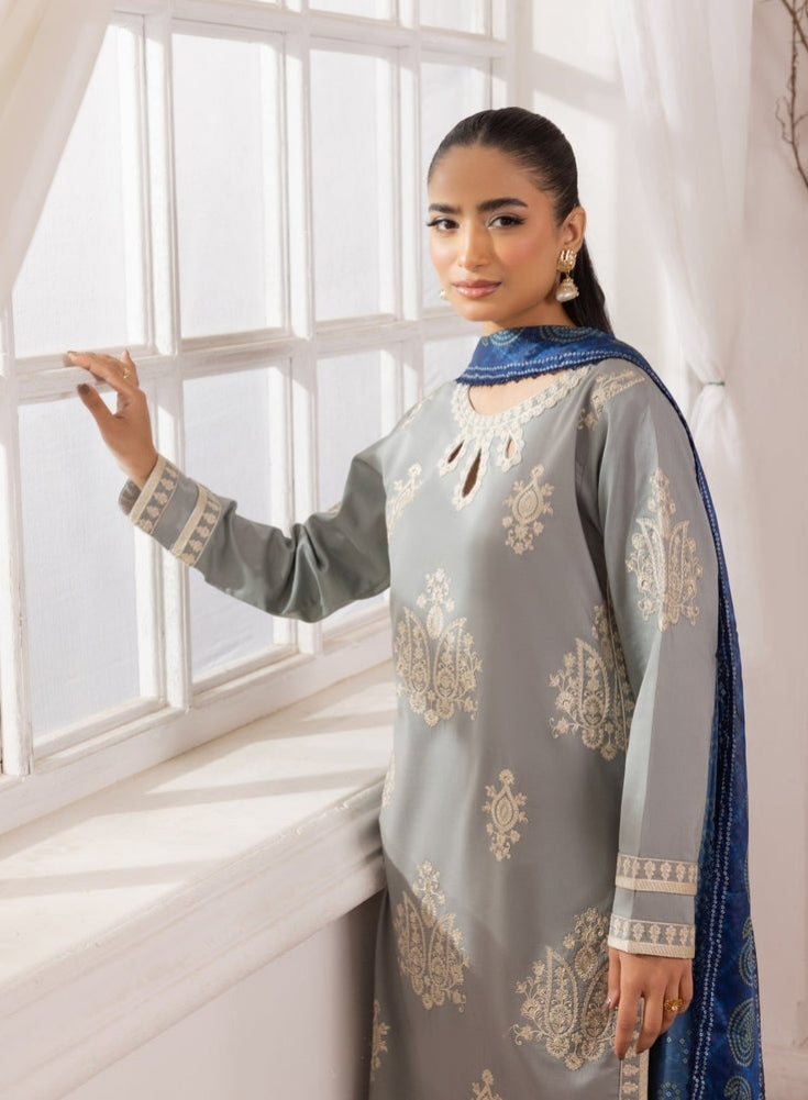 MOHAGNI-3PC LAWN EMBROIDERED SHIRT WITH MONARK PRINTED DUPATTA AND TROUSER