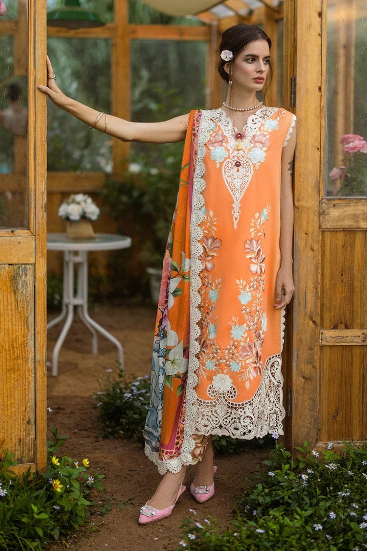 MUSHQ-3PC LAWN EMBROIDERED SHIRT WITH CHIFFON PRINT DUPATTA & TROUSER