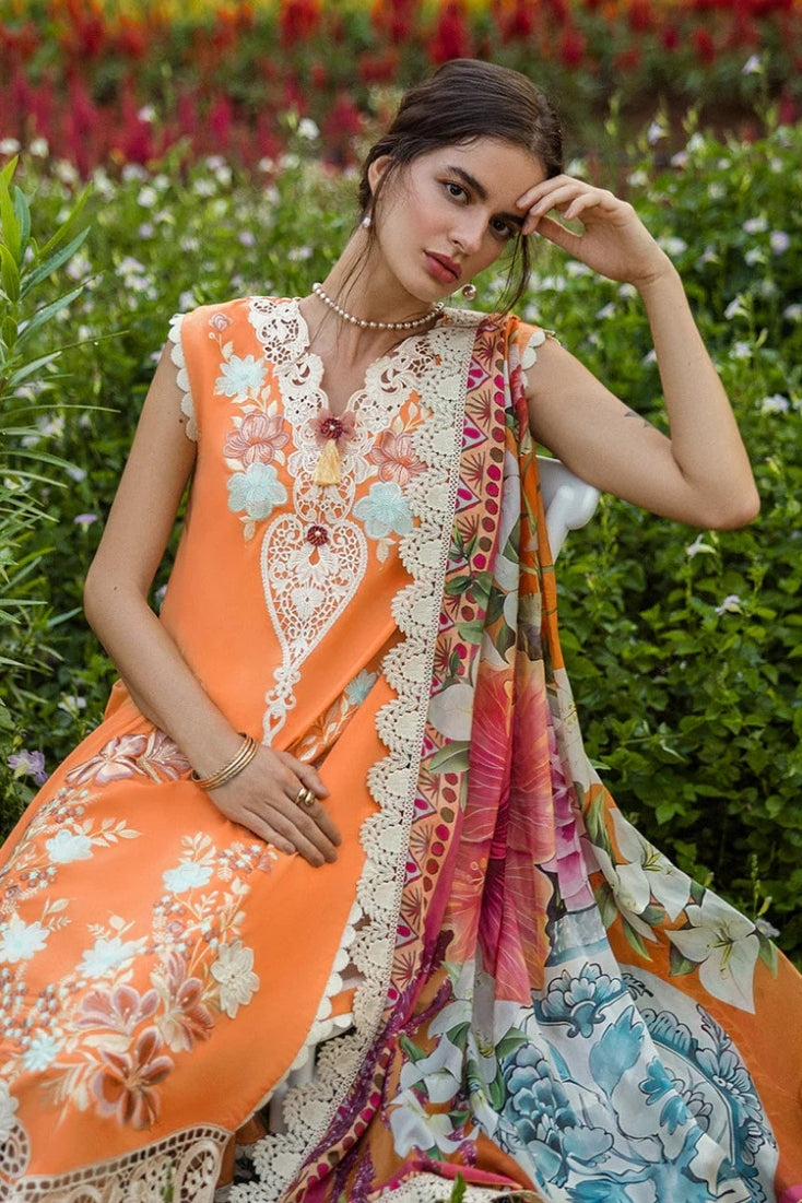 MUSHQ-3PC LAWN EMBROIDERED SHIRT WITH CHIFFON PRINT DUPATTA & TROUSER