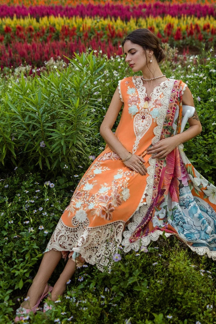 MUSHQ-3PC LAWN EMBROIDERED SHIRT WITH CHIFFON PRINT DUPATTA & TROUSER