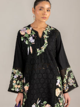 MUSHQ-3PC Black LAWN EMBROIDERED SHIRT WITH MONARK PRINT DUAPATTA AND TROUSER