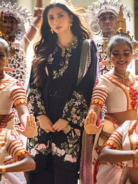 MUSHQ-3PC Black LAWN EMBROIDERED SHIRT WITH MONARK PRINT DUAPATTA AND TROUSER