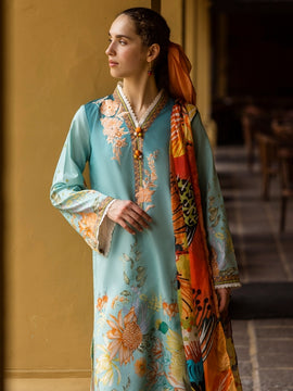 MUSHQ-3PC Sky Blue LAWN PRINTED SHIRT WITH CHIFFON PRINT DUPATTA AND PRINT TROUSER