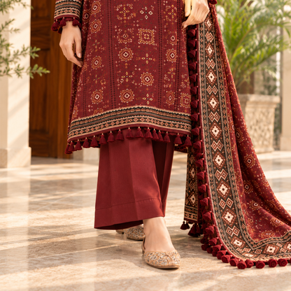 Maroon Dusk Viscose Jacquard 3-Piece Unstitched Suit