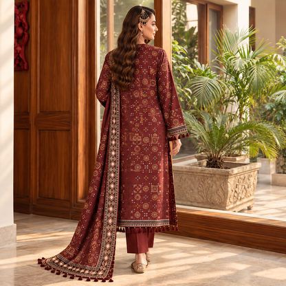 Maroon Dusk Viscose Jacquard 3-Piece Unstitched Suit