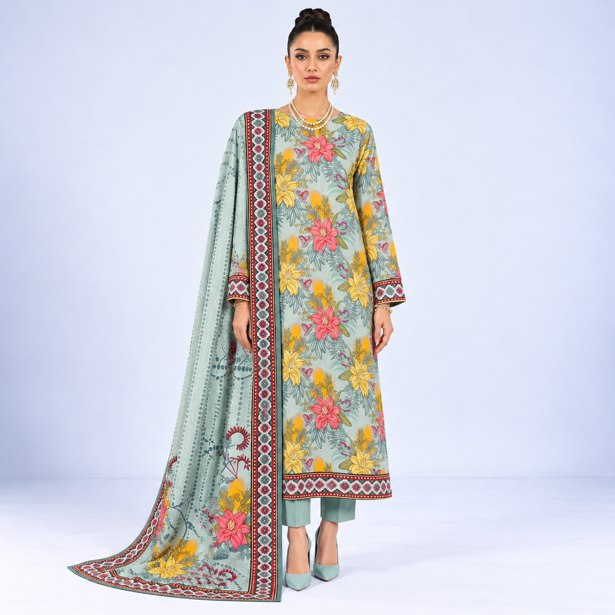 Meadow Bloom Viscose Jacquard 3-Piece Unstitched Suit