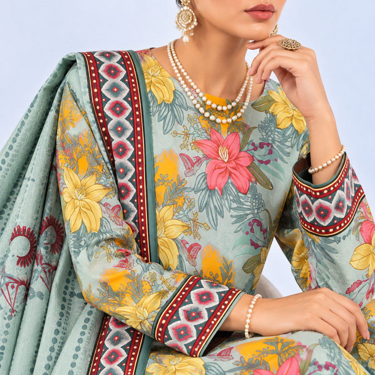 Meadow Bloom Viscose Jacquard 3-Piece Unstitched Suit