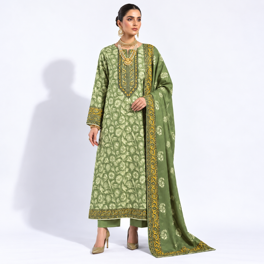 Moss Royale Viscose Jacquard 3-Piece Unstitched Suit