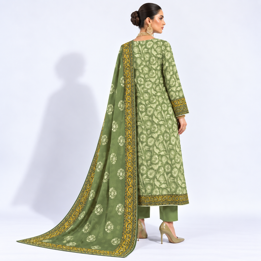 Moss Royale Viscose Jacquard 3-Piece Unstitched Suit
