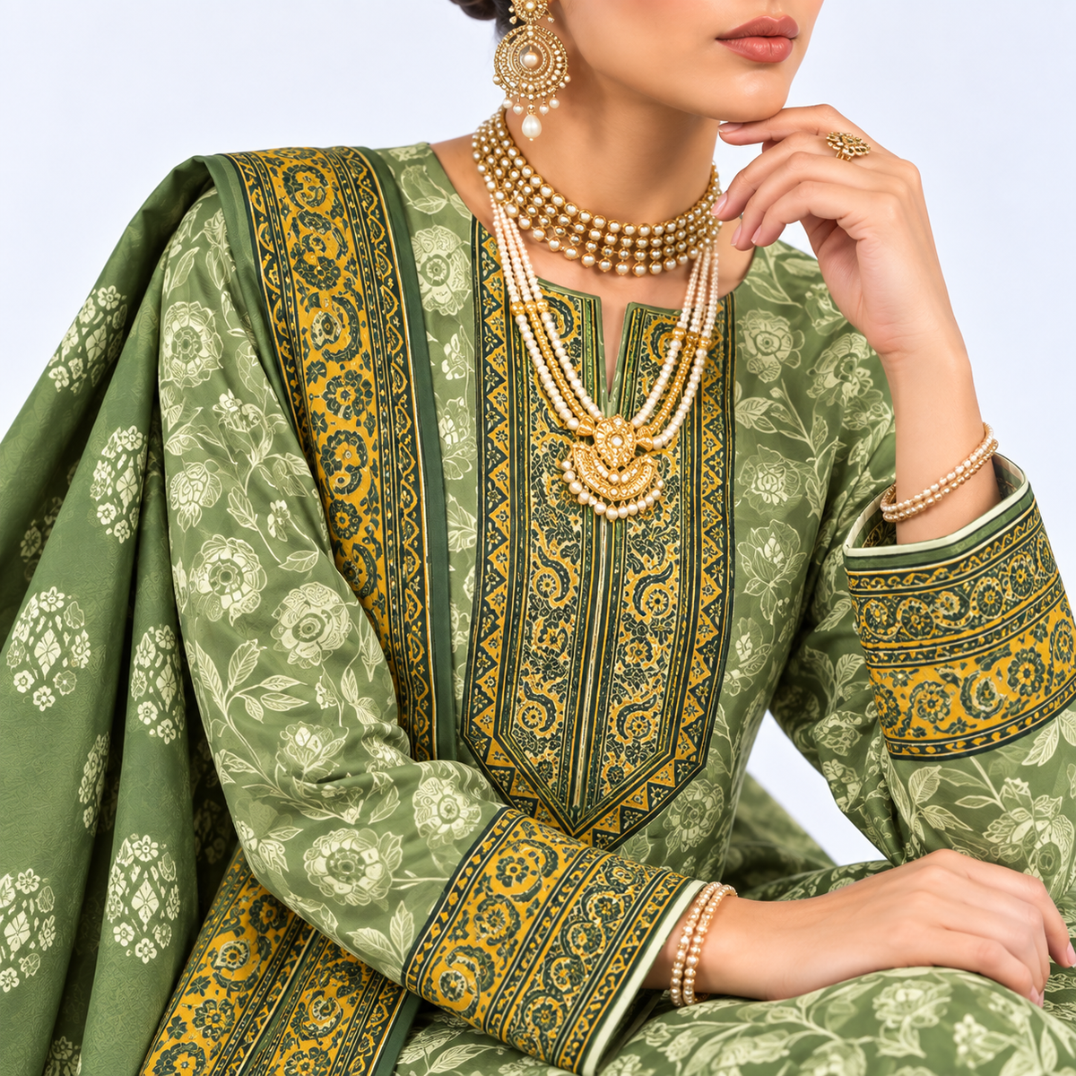 Moss Royale Viscose Jacquard 3-Piece Unstitched Suit
