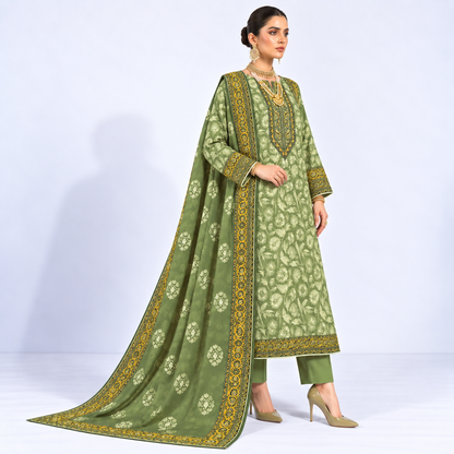 Moss Royale Viscose Jacquard 3-Piece Unstitched Suit