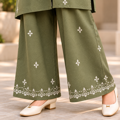 Olive Charm – Olive Green Embroidered Co-Ord Set