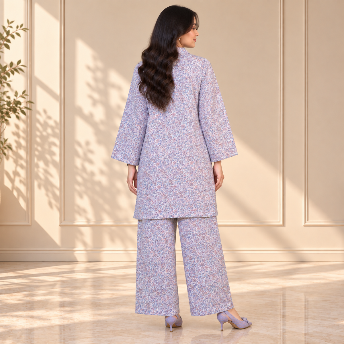 Pastel Bloom Khaddar 2-Piece Co-Ord Set for Women | SoftStitch
