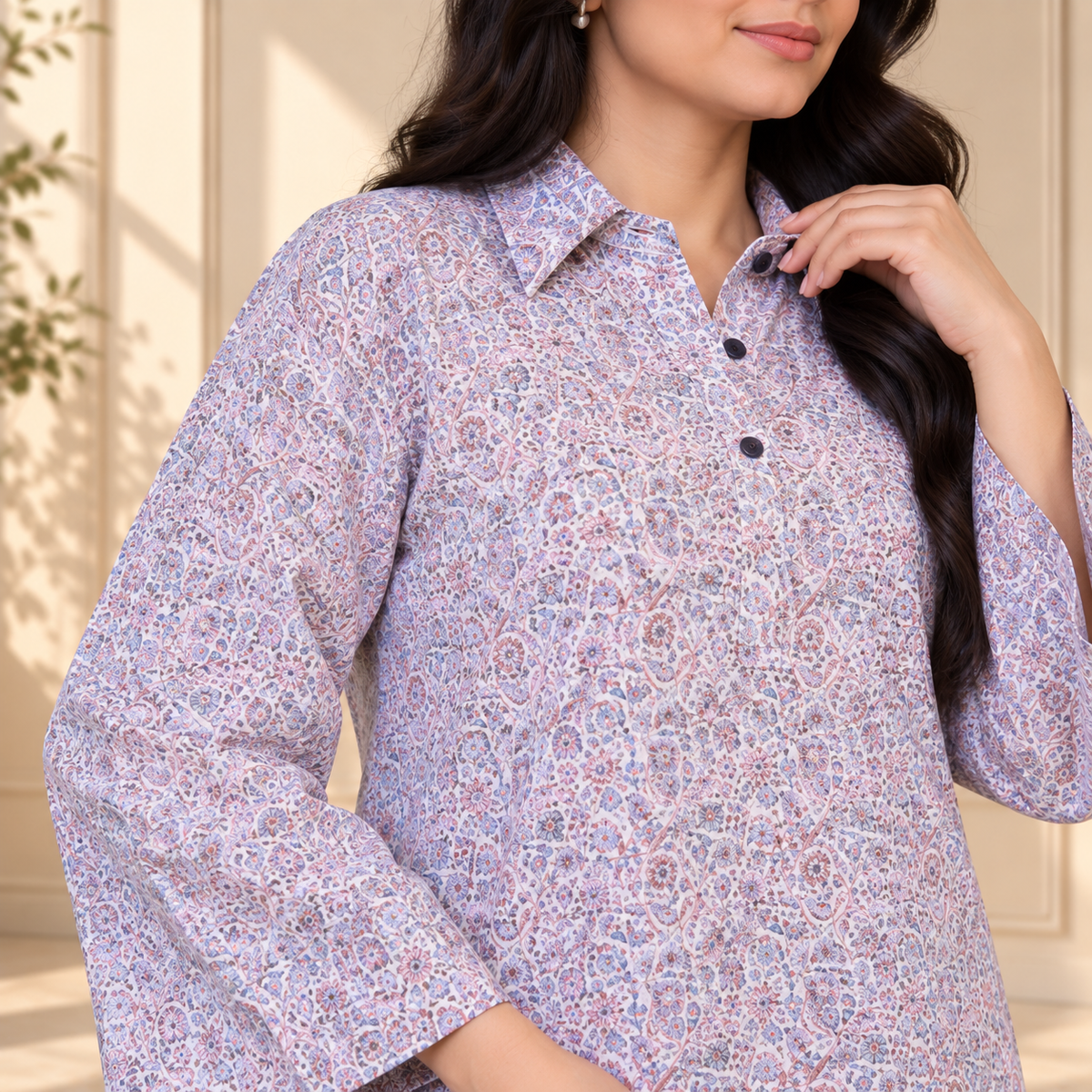 Pastel Bloom Khaddar 2-Piece Co-Ord Set for Women | SoftStitch