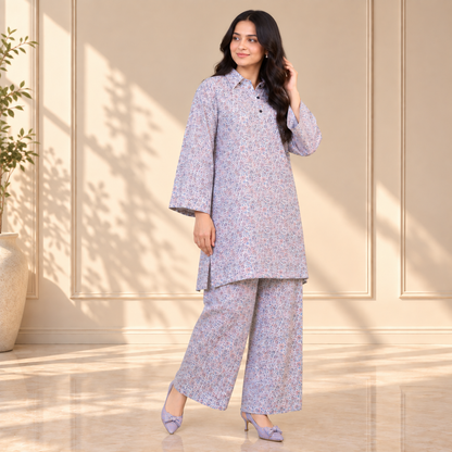 Pastel Bloom Khaddar 2-Piece Co-Ord Set for Women | SoftStitch
