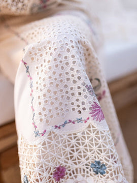 QALAMQAR-3PC White CHIKANKARI LAWN EMBROIDERED WITH ORGANZA EMBROIDERED DUPATTA & TROUSER