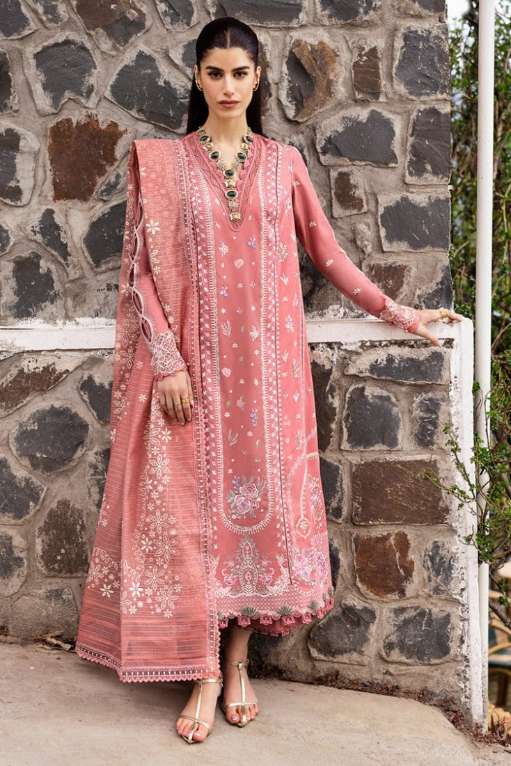 QALAMQAR-3PC LAWN EMBROIDERED SHIRT WITH KHAADI NET EMBROIDERED DUPATTA AND TROUSER