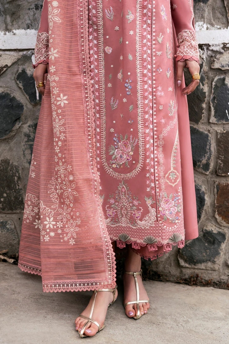 QALAMQAR-3PC LAWN EMBROIDERED SHIRT WITH KHAADI NET EMBROIDERED DUPATTA AND TROUSER