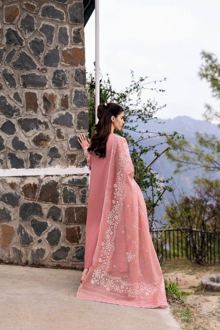 QALAMQAR-3PC LAWN EMBROIDERED SHIRT WITH KHAADI NET EMBROIDERED DUPATTA AND TROUSER