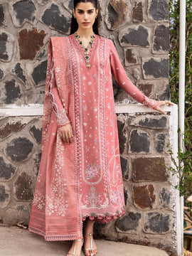 QALAMQAR-3PC LAWN EMBROIDERED SHIRT WITH KHAADI NET EMBROIDERED DUPATTA AND TROUSER