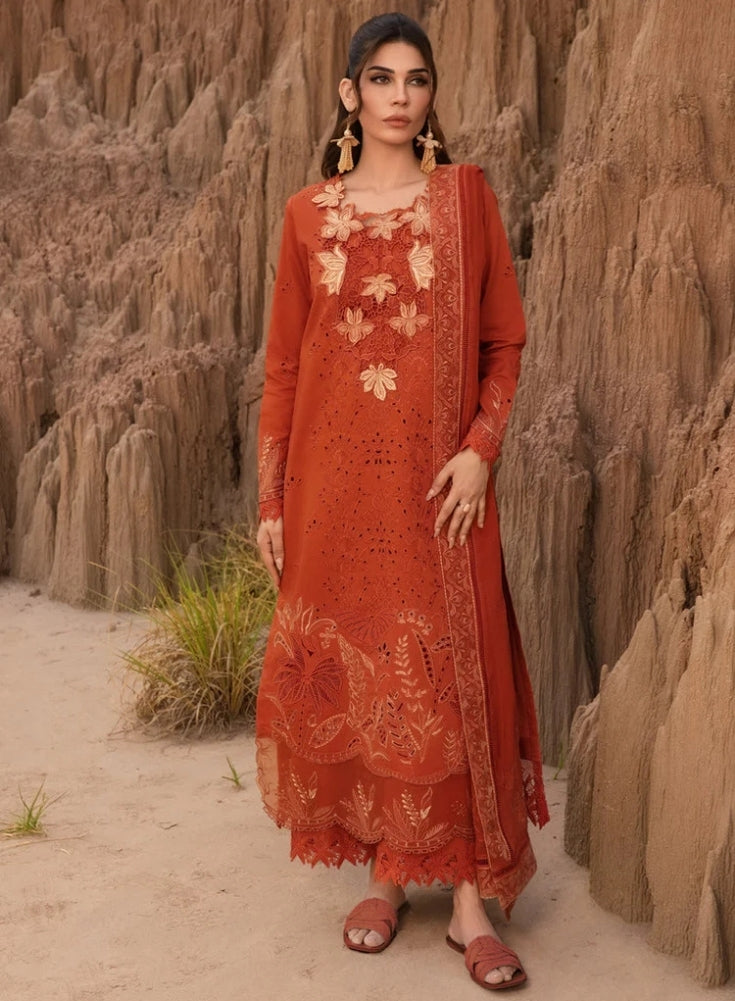 RANG RASIYA-3PC LAWN CHIKANKARI EMB SHIRT WITH ORGANZA EMB DUPATTA AND EMB TROUSER