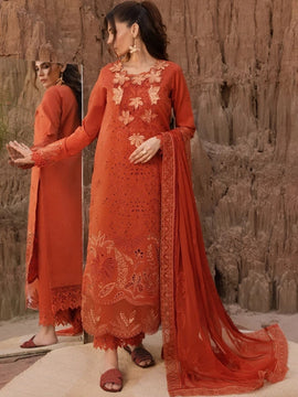 RANG RASIYA-3PC LAWN CHIKANKARI EMB SHIRT WITH ORGANZA EMB DUPATTA AND EMB TROUSER