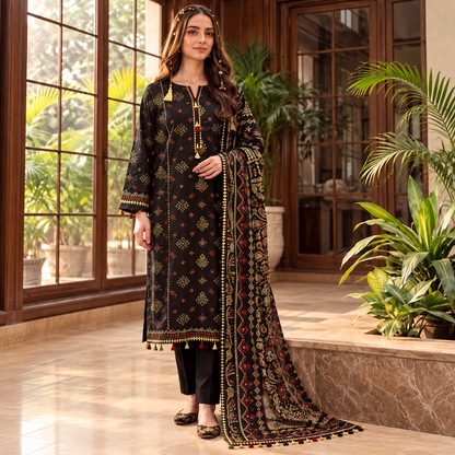Rangrez Jacquard 3-Piece Unstitched Suit (6 Colors)