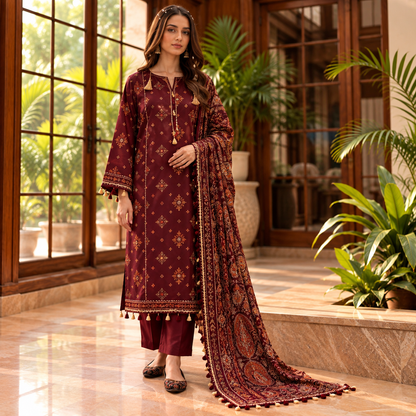 Rangrez Jacquard 3-Piece Unstitched Suit (6 Colors)