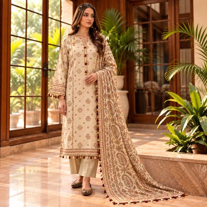 Rangrez Jacquard 3-Piece Unstitched Suit (6 Colors)