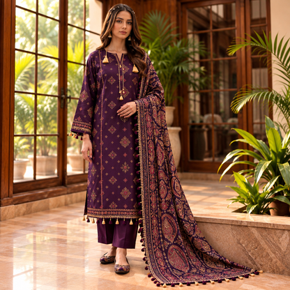 Rangrez Jacquard 3-Piece Unstitched Suit (6 Colors)