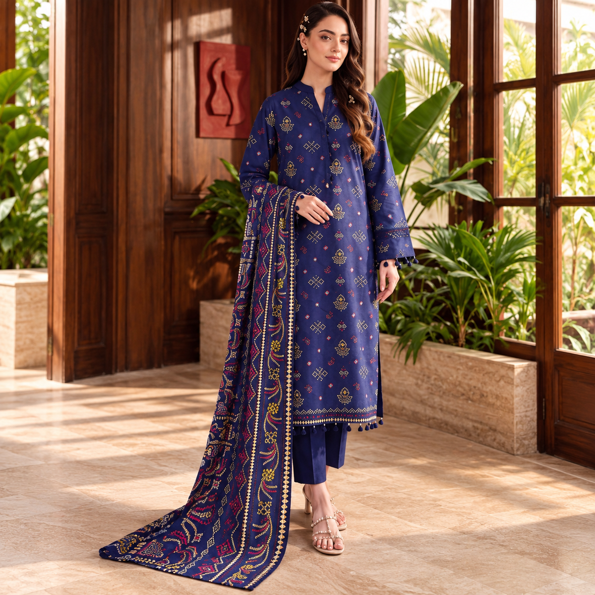 Royal Midnight Viscose Jacquard 3-Piece Unstitched Suit