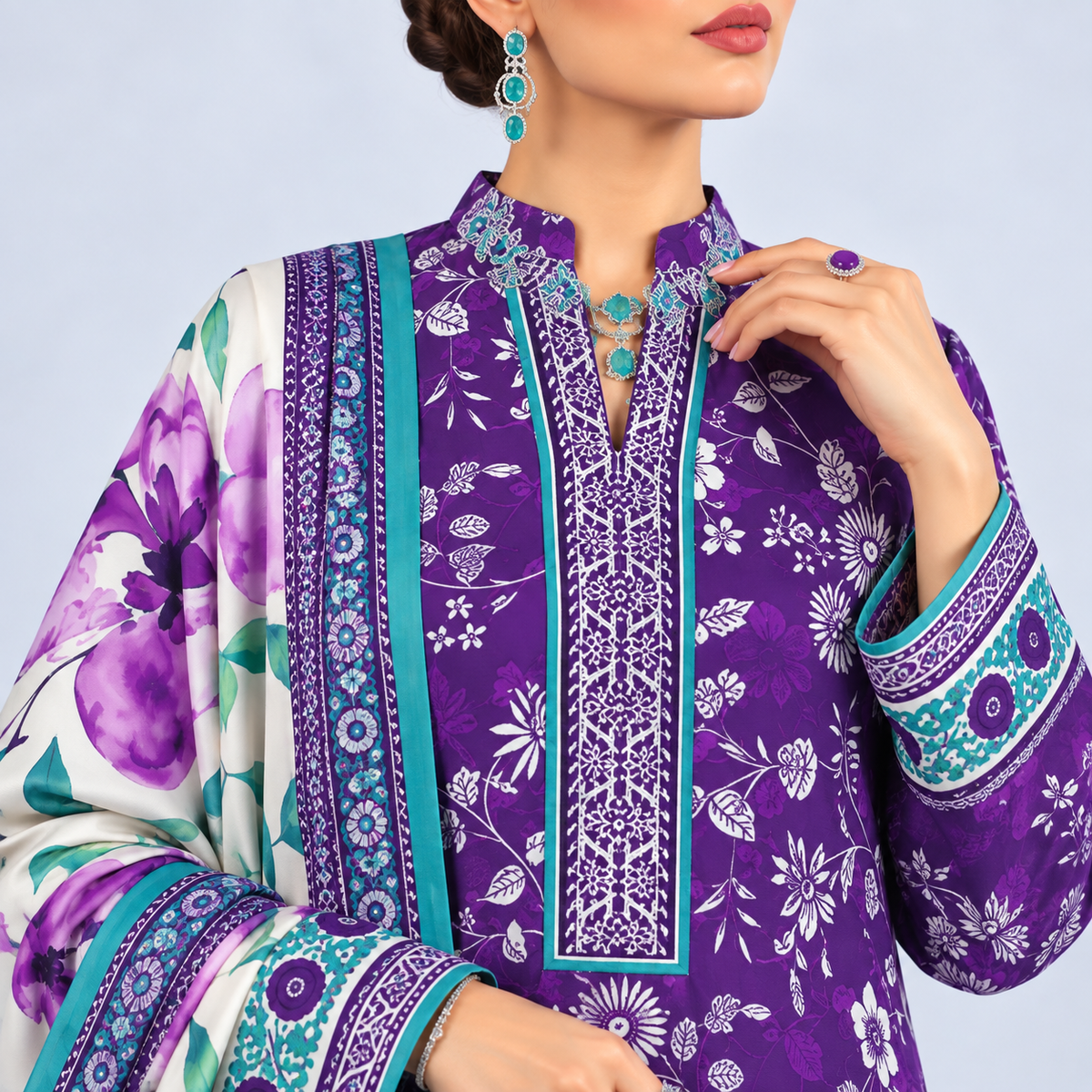 Royal Purple Viscose Jacquard 3-Piece Unstitched Suit
