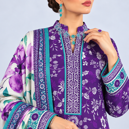 Royal Purple Viscose Jacquard 3-Piece Unstitched Suit