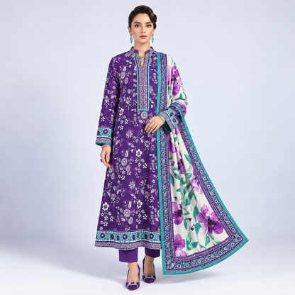 Royal Purple Viscose Jacquard 3-Piece Unstitched Suit