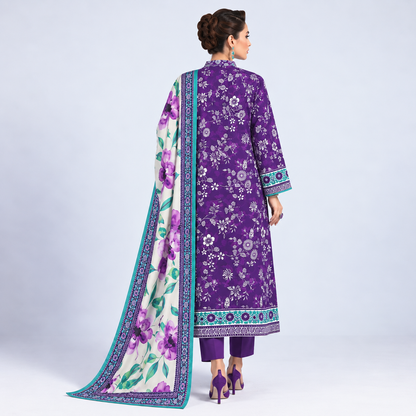 Royal Purple Viscose Jacquard 3-Piece Unstitched Suit