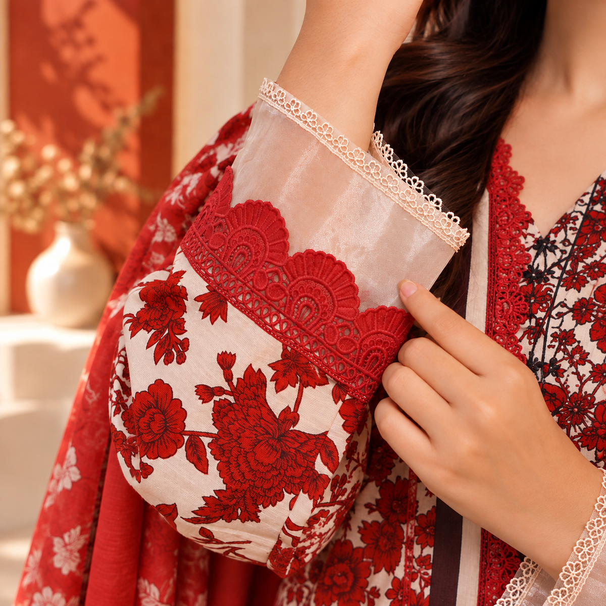 Ruby Rose Khaddar 3-Piece Printed Co-Ord Set for Women | SoftStitch